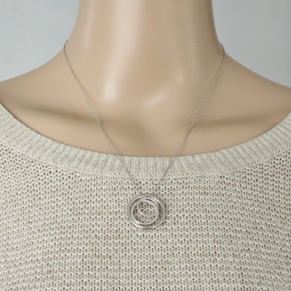 Estate Genuine Diamond Sterling Silver Pendant Necklace Interlocking Circle JWBR - Picture 3 of 6